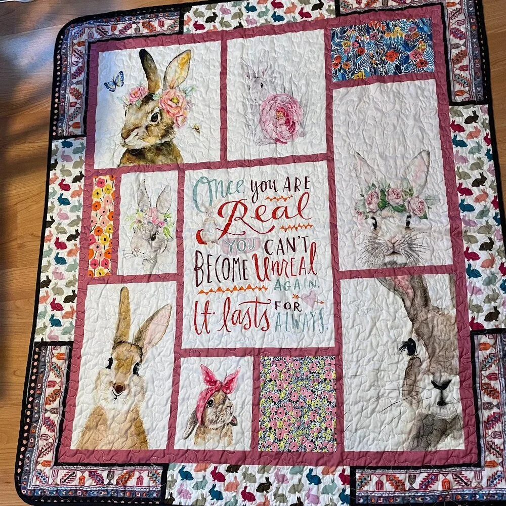 Handmade Quilt Patchwork Blanket, The Velveteen Rabbbit - Easter / Baby Shower - Picture 3 of 16